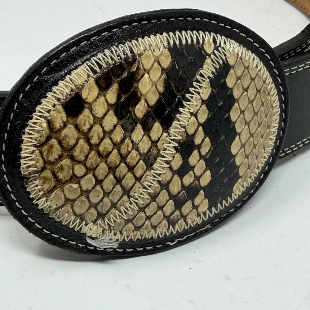 Men's Vintage Genuine Python Snakeskin Leather Belt Size 38 Inlay Covered Buckle